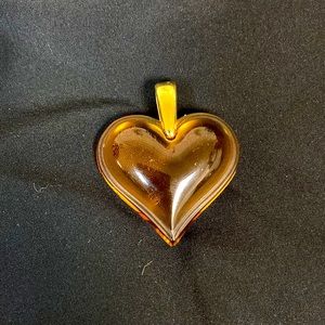 LALIQUE Vintage Yellow Crystal Heart Necklace Pendant 80s FRANCE